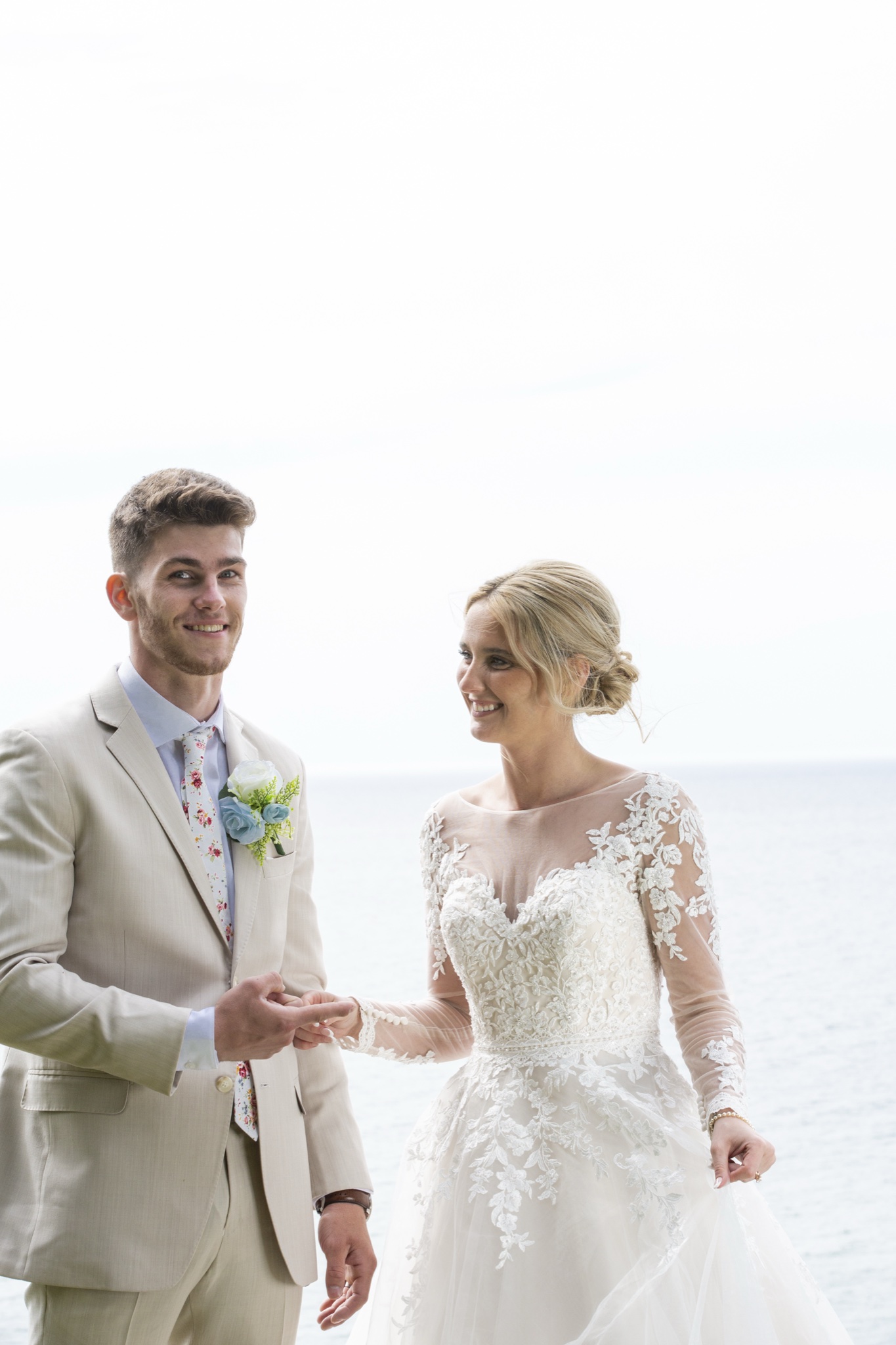 Bride and groom smiling together